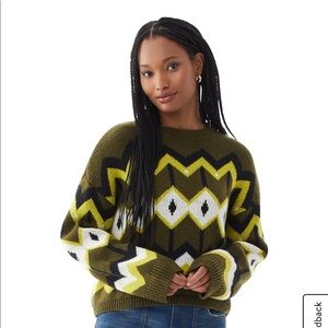 Scoop Women's Geo Pattern Crewneck Sweater